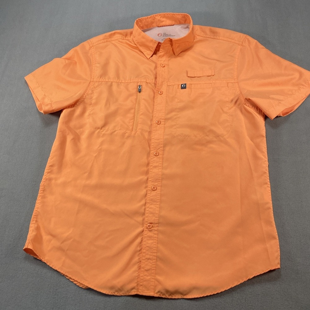The American Outdoorsman Size Large Button Up Vented Fishing Shirt‎ Men's Orange